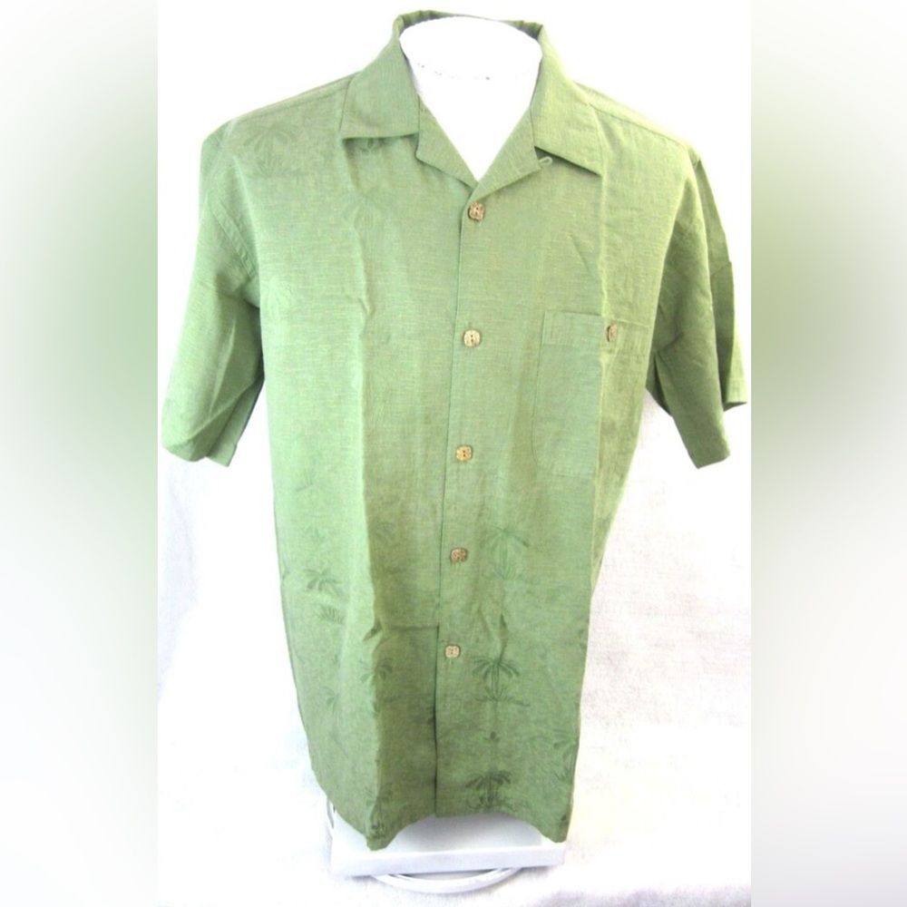 Gordon Clothing Company Green Jacquard Short Sleeve Tropical Shirt Size XL EUC